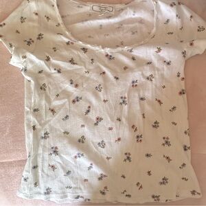 Hippie Rose Floral Print Waffle Knit Short Sleeve Women’s Size Large Top 💐🌷🩷